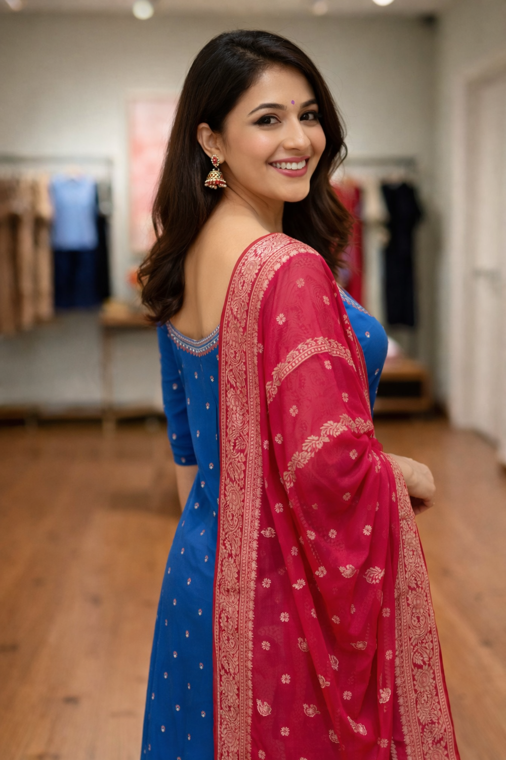 Royal Azure Cotton Suit Set with Silk Heritage Dupatta