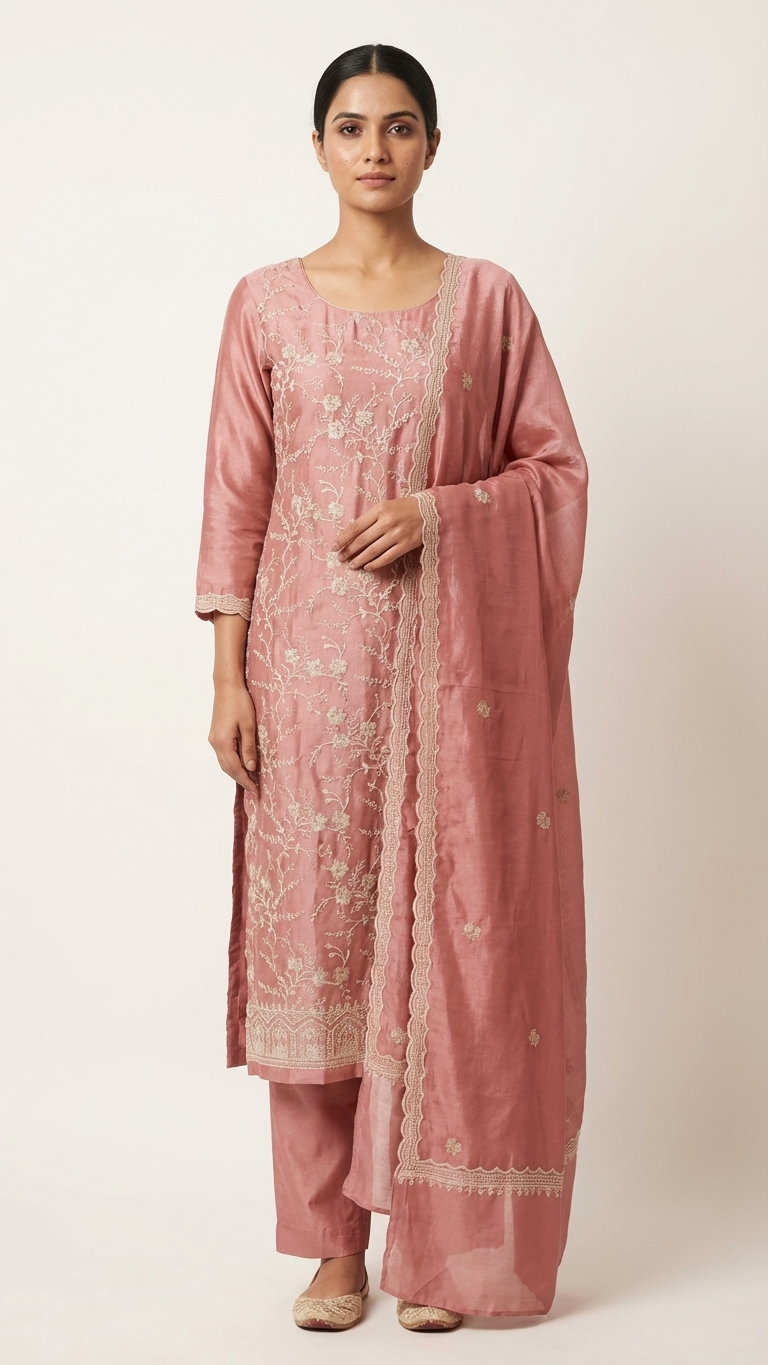 Blush Royale Soft Silk Embroidered Suit Set