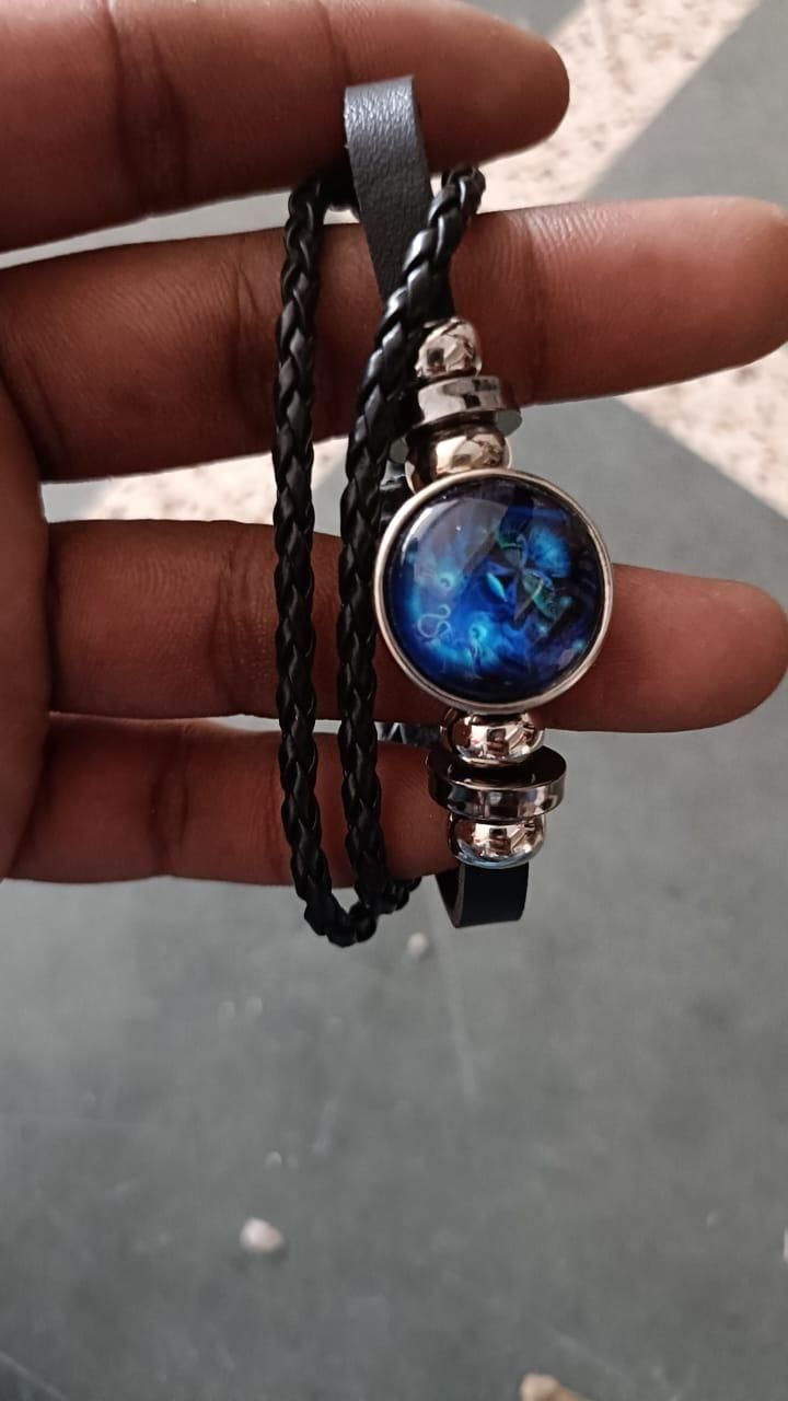 Zodiac Constellation Black Leather Bracelet