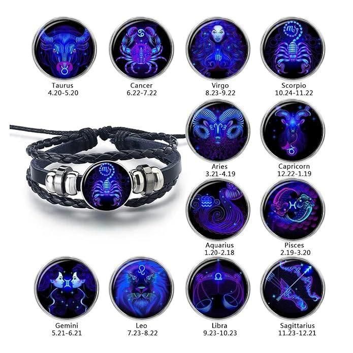 Zodiac Constellation Black Leather Bracelet