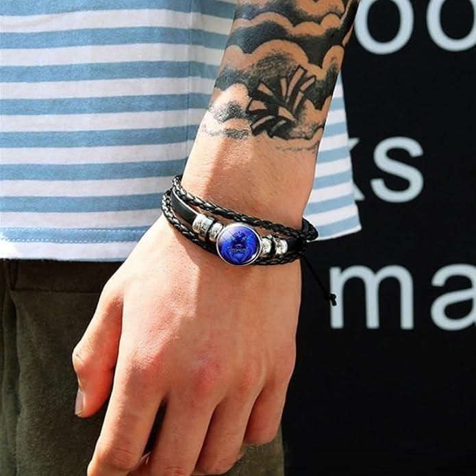 Zodiac Constellation Black Leather Bracelet