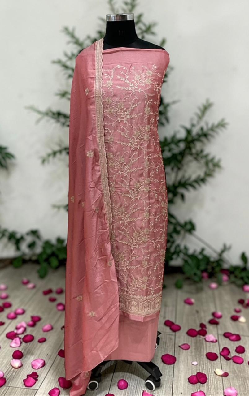 Blush Royale Soft Silk Embroidered Suit Set