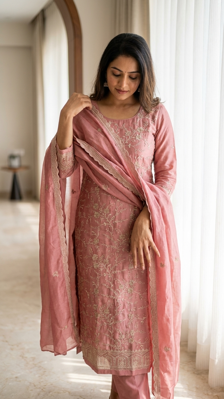 Blush Royale Soft Silk Embroidered Suit Set